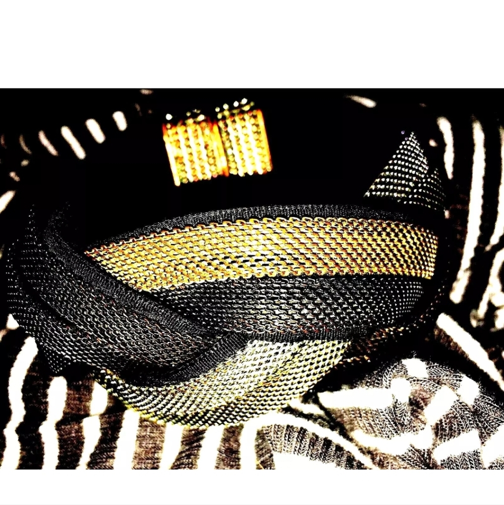 Metal Braided Bracelet with Rhinestones, Reversible with Black Velvet Backside